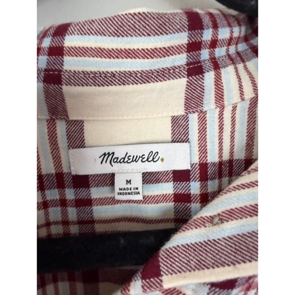 Madewell Plaid Flannel Button Down Shirt Cream Burgundy Blue Medium